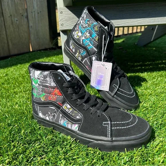 Vans X Disney 100th Villains Sk8Hi Shoes Men's Size 7.5 Womens 9 Black Sneakers - Picture 1 of 15